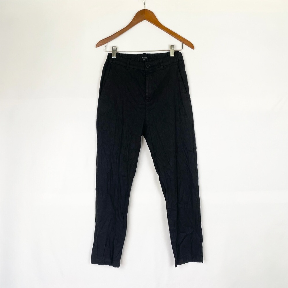 Pas de Calais Linen Tapered Slim Trouser Size 36 Black High Rise Black